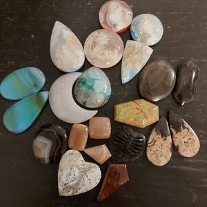 Lot Of Cabochons Natural Stones Many Different Colours. Jasper, Agate, Moonstone